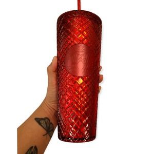 Starbucks 2021 Winter Holiday Red Jeweled Tumbler Cold Cup 24oz Christmas